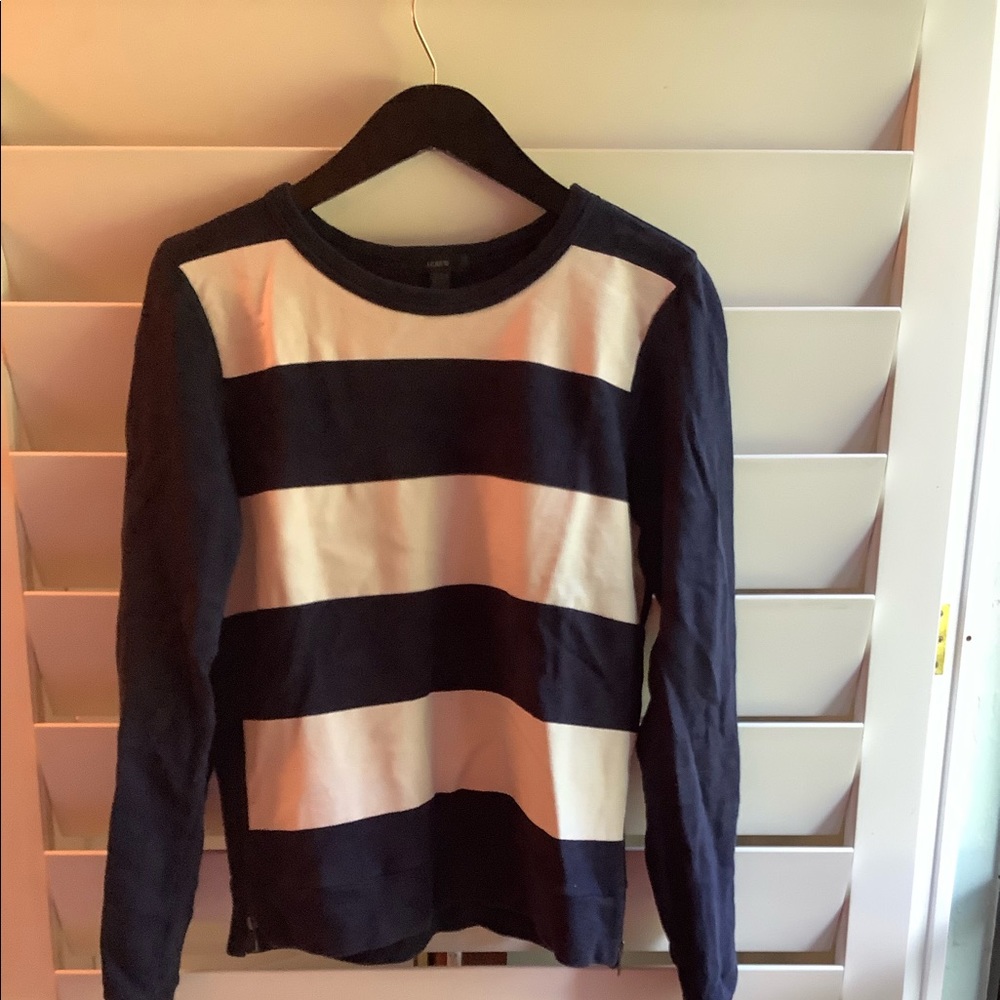 Navy and white striped sweatshirt